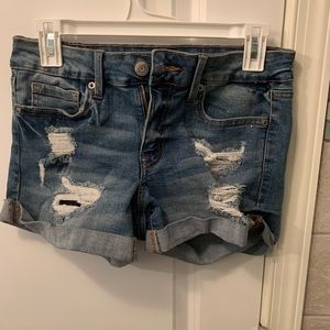 Never worn dark wash distressed denim shorts from AERO.